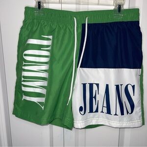 Tommy Hilfiger Jeans Slim Size Small 31” Swim Trunks Green Color Block Short